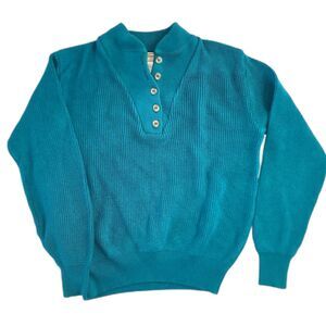 Vintage L.L. Bean Green 100% Cotton Quarter Button Henley Knit Sweater Sz M
